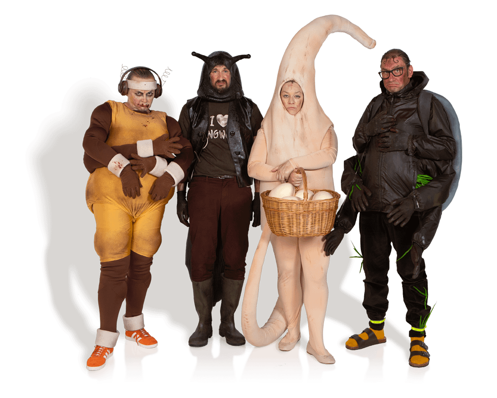 People dressed as paracites such as fleas and worms