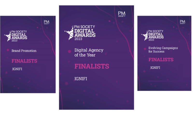 PM Society Digital Awards 2023 finalists awards for Digital Agency of the Year, Brand Promotion and Evolving Campaigns for Success