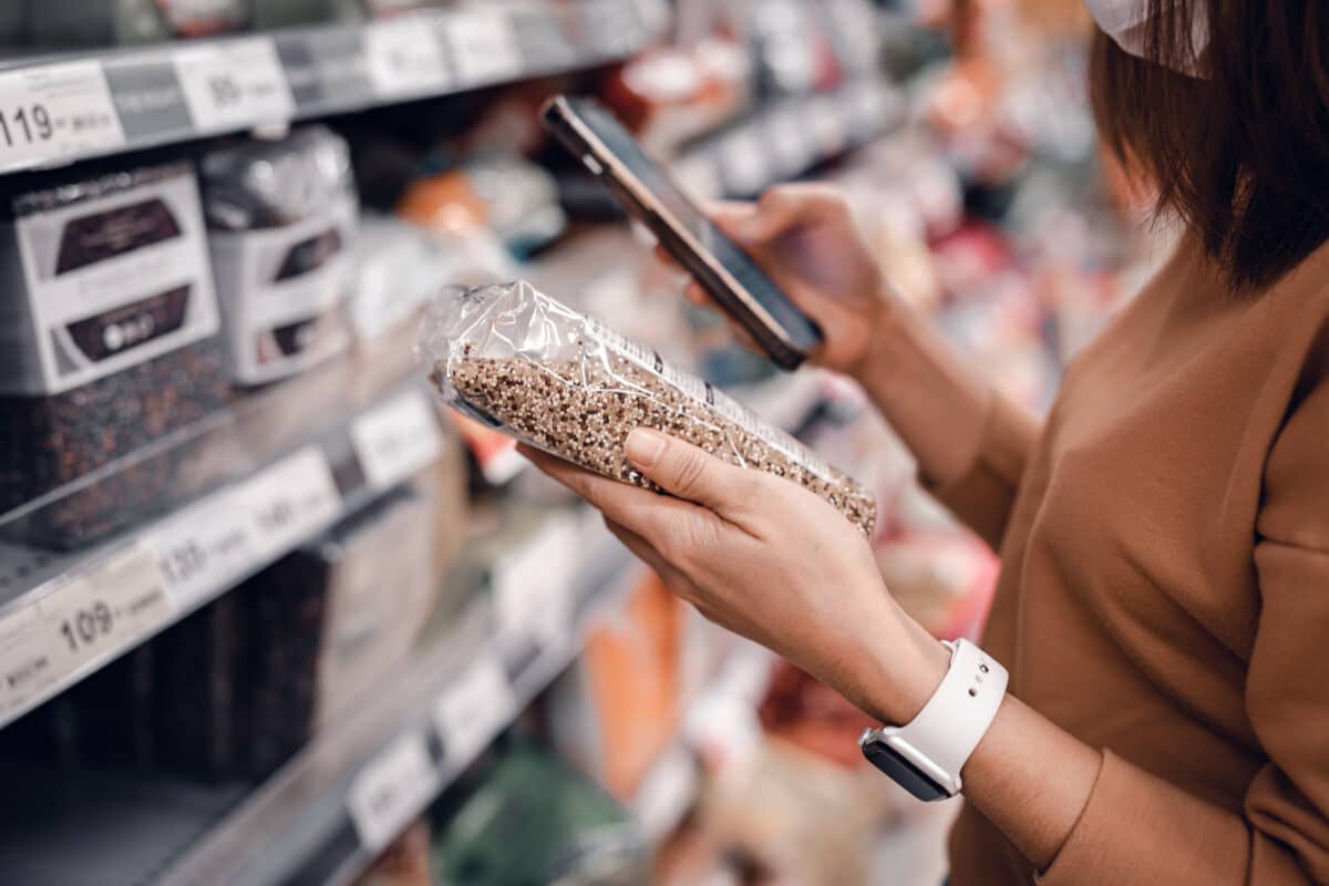 Woman shopping and reading product information