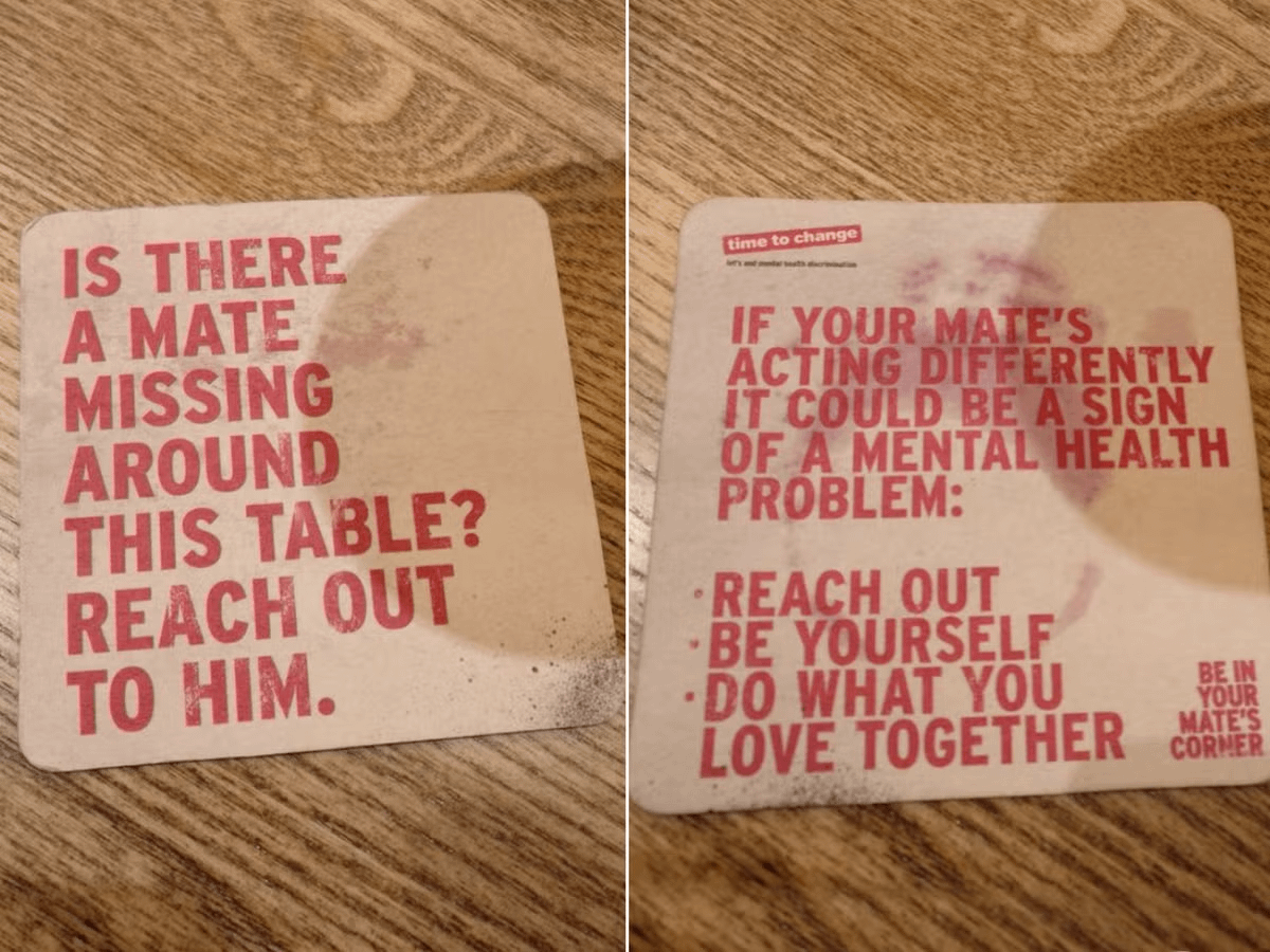 Beer mats for the time to change campaign which supports mens metal health