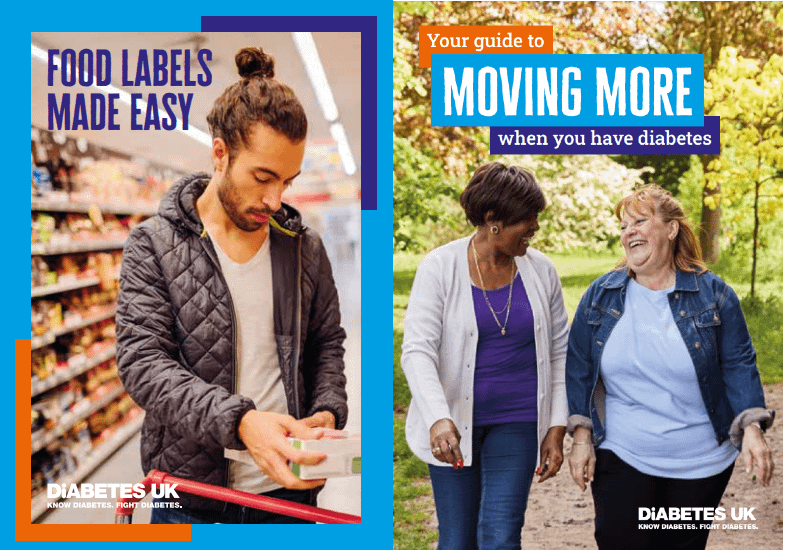 Diabetes UK image of a man shopping and two women walking in a park